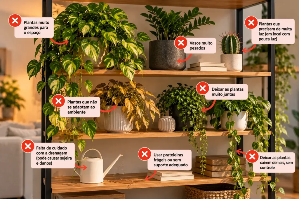 Plantas para colocar em prateleiras sem ocupar muito espaço O que evitar ao decorar prateleiras com plantas